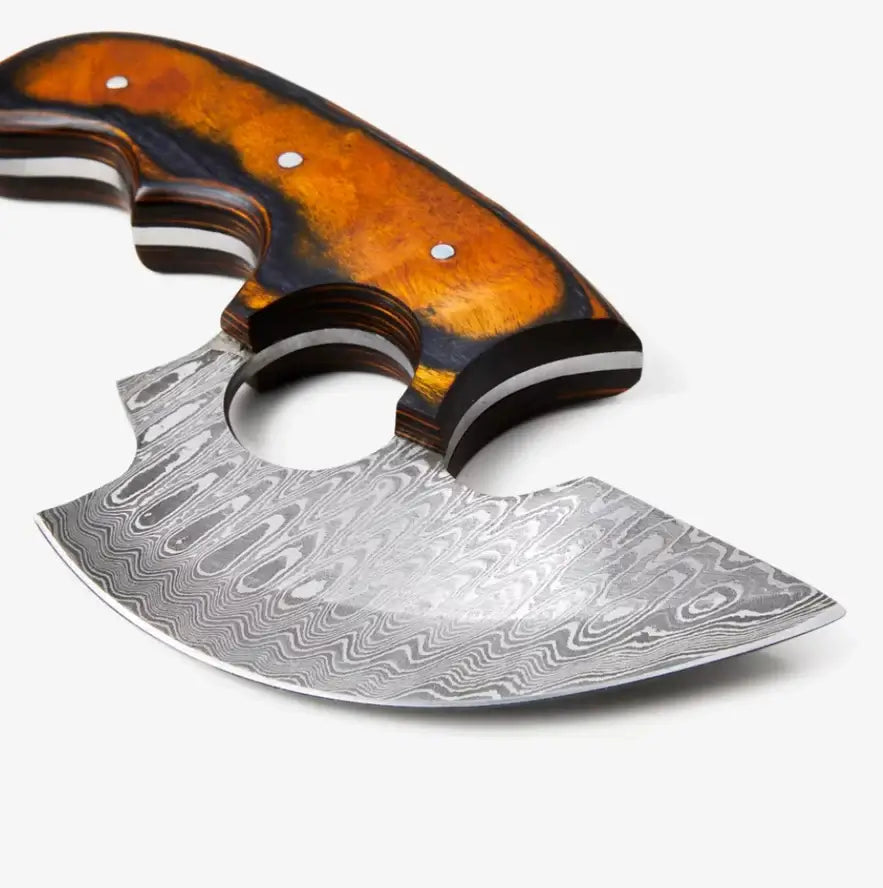 Custom Alaskan Ulu Style Blade with an ergonomic handle, perfect for outdoor and kitchen tasks. Shop for Ulu.