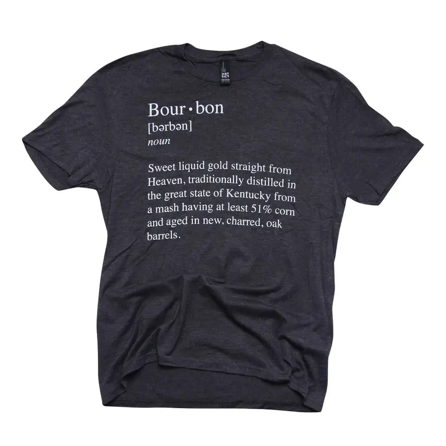 Bourbon Shirt A gray crew neck t-shirt with the definition of 'Bourbon' printed in white text.