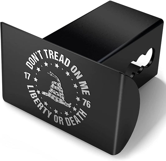 Black & Chrome Metal Trailer Hitch Cover - Don't Tread On Me Gadsden Flag