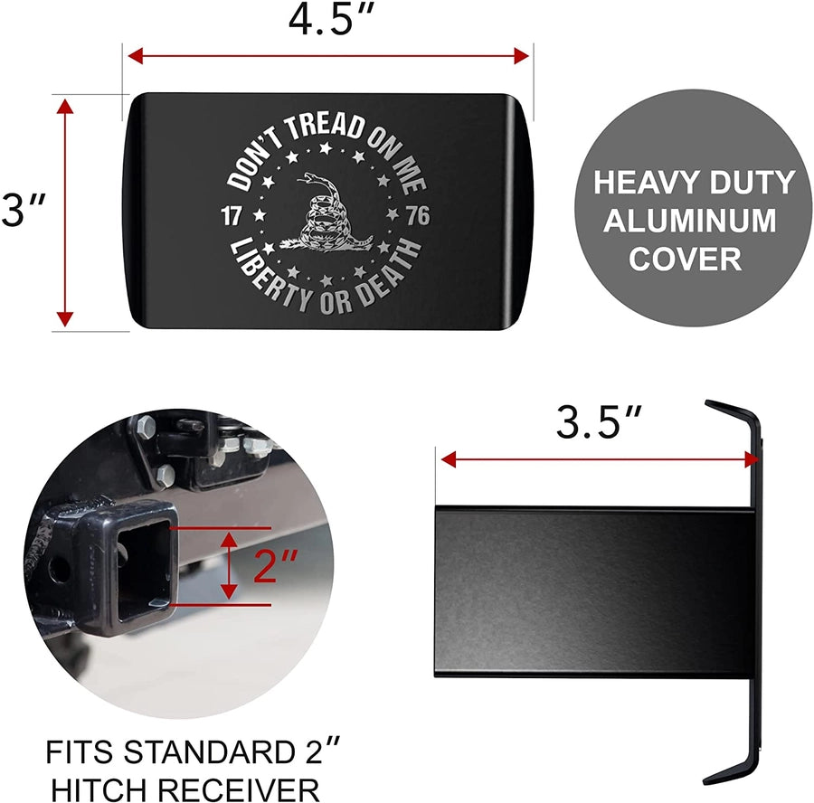 Black & Chrome Metal Trailer Hitch Cover - Don't Tread On Me Gadsden Flag