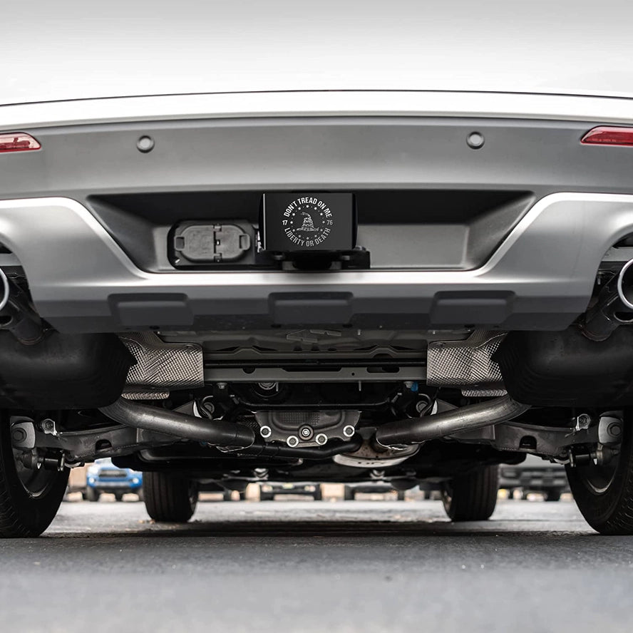 Black & Chrome Metal Trailer Hitch Cover - Don't Tread On Me Gadsden Flag