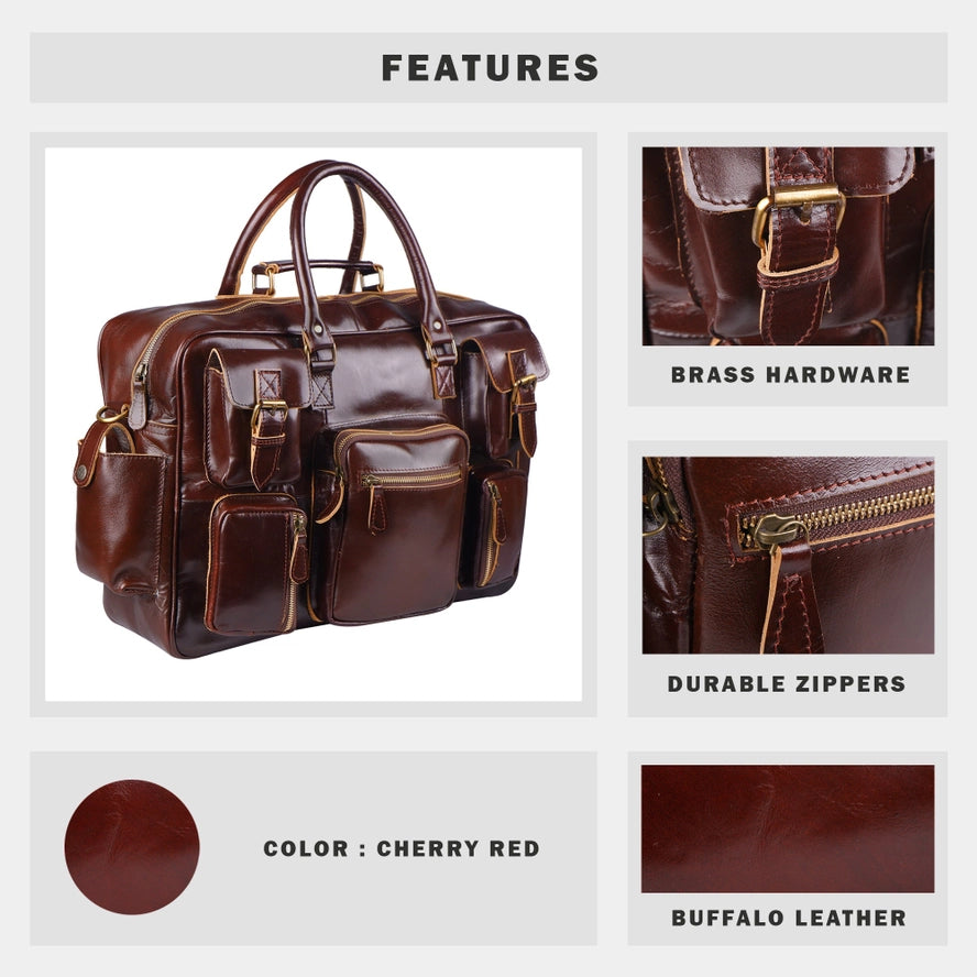 Norman Cherry Red Buffalo Leather Organizer Briefcase