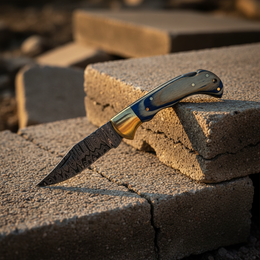 Blue Falcon Damascus Folding Knife