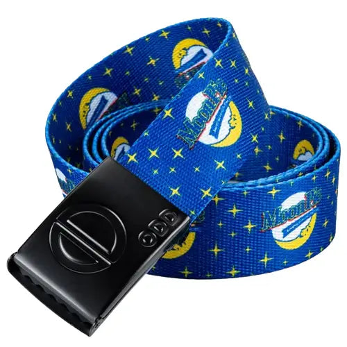 MoonPie Adjustable Belt Adjustable blue belt with a yellow and white star pattern and a black metal buckle.