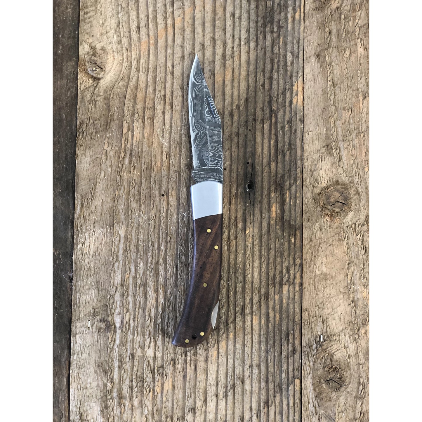 Damascus Walnut Pocket Knife