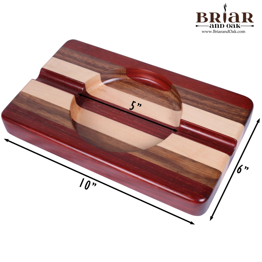 Wood Cigar Ashtray w/ 2 Slot Cigar Holder