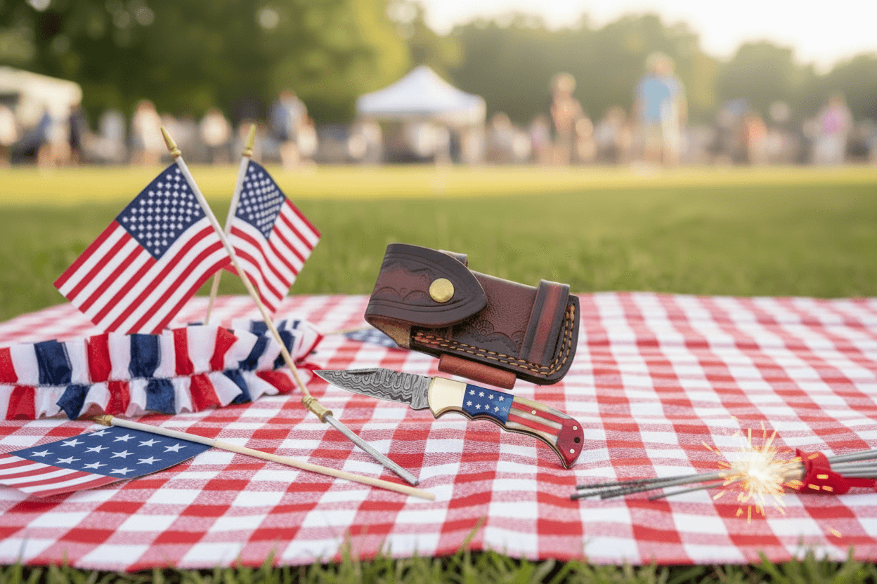 Damascus Steel Pocket Knife - Patriot