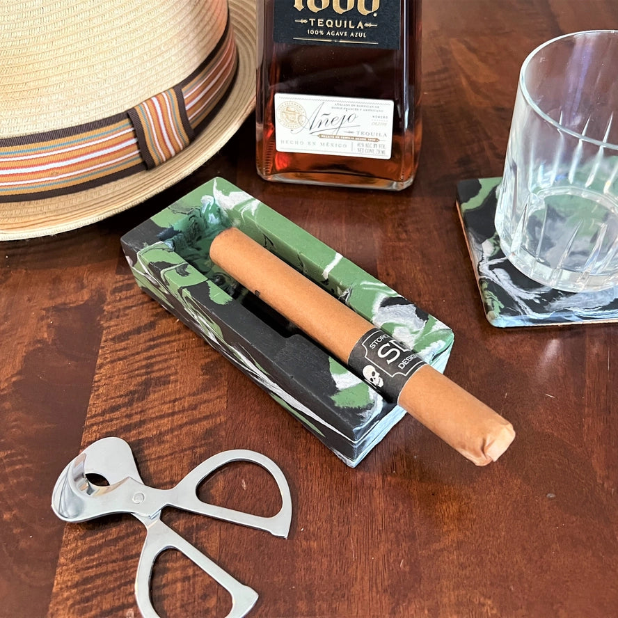 Concrete Cigar Ashtray and Coaster Set