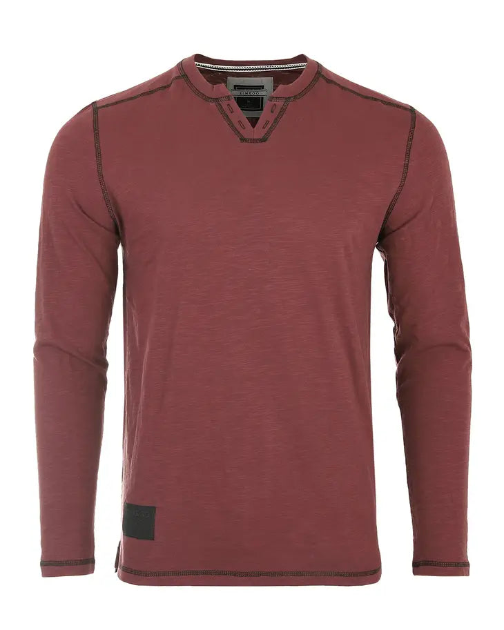 ZIMEGO Long Sleeve V-Neck Notch Henley Shirts