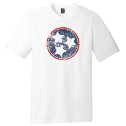 Tennessee Tristar T-Shirt featuring a screen-printed design on a white crew neck shirt.