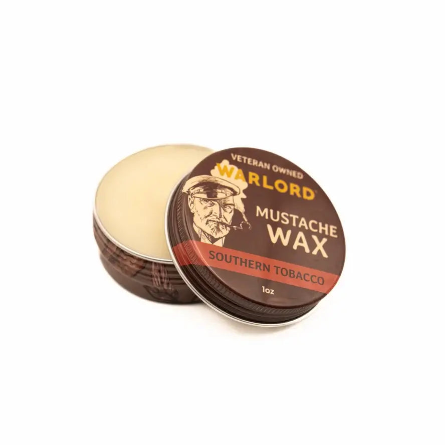 Men's Grooming - WARLORD - Mustache Wax in a tin with Southern Tobacco scent.