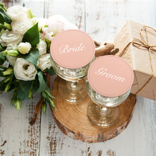 Bride & Groom Drink Covers - Wedding Wine Glass Covers