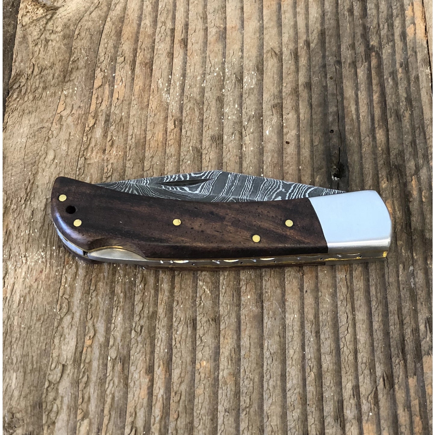 Damascus Walnut Pocket Knife